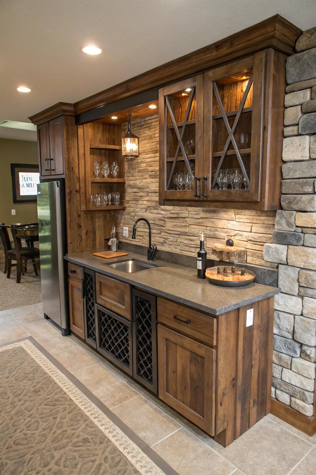 Create depth with mixed materials.