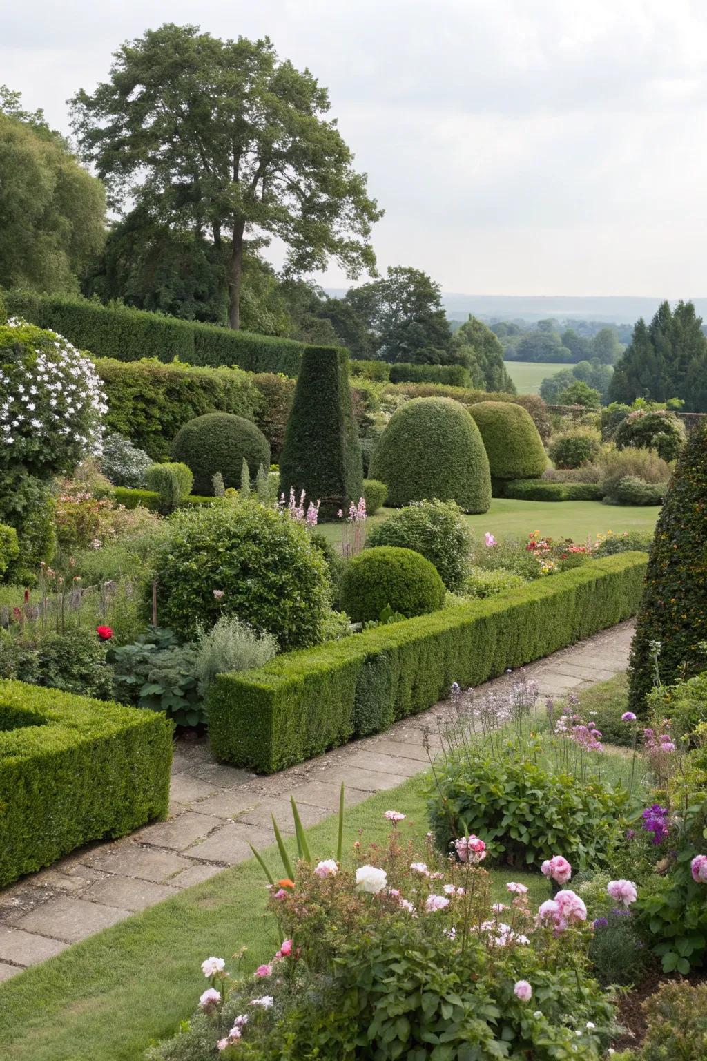 Bushes and shrubs add structure and privacy.