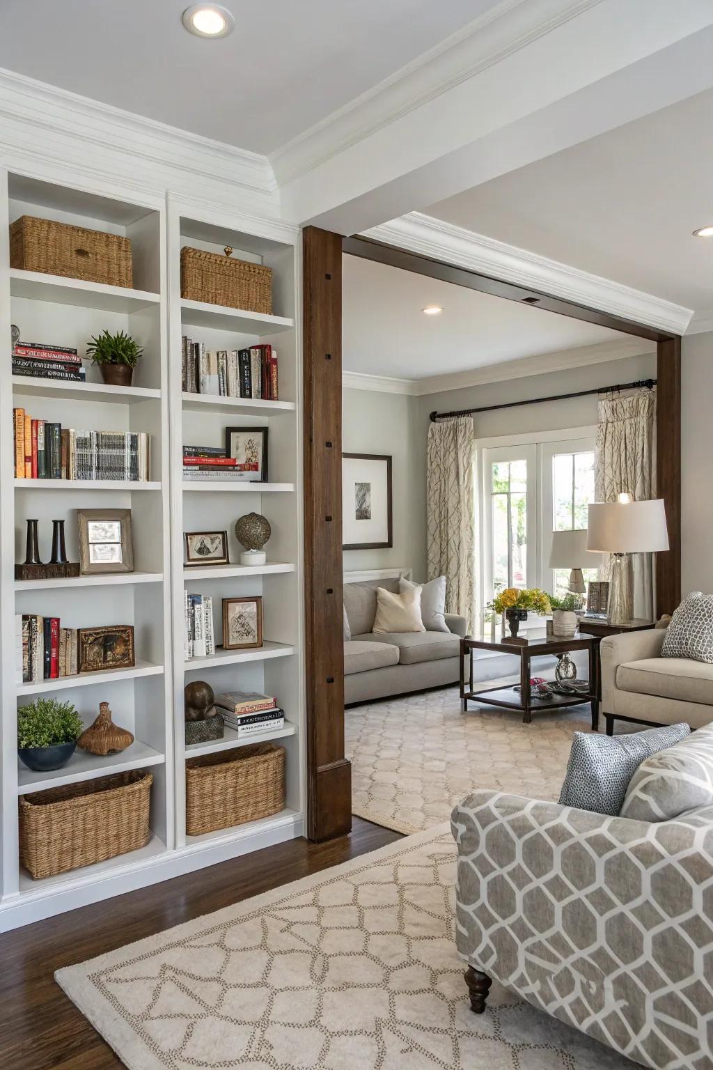 Use a bookcase as a room divider to create distinct zones.