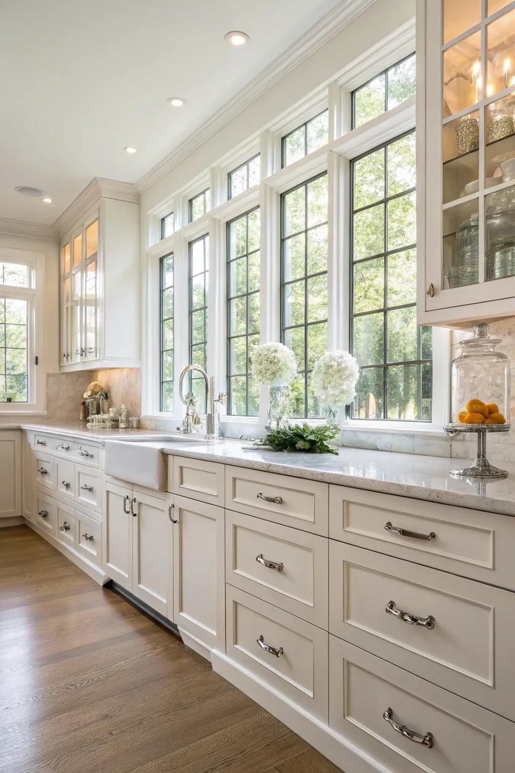 Glass knobs add elegance and reflect light beautifully.