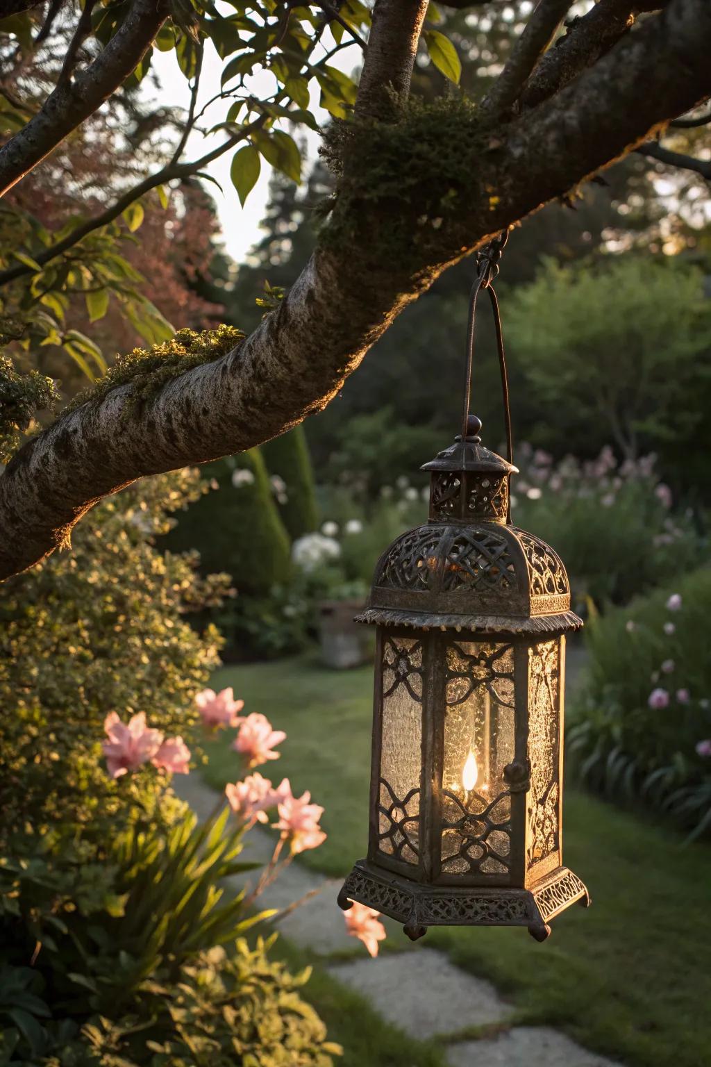 A vintage lantern feeder that adds a nostalgic touch to the garden.