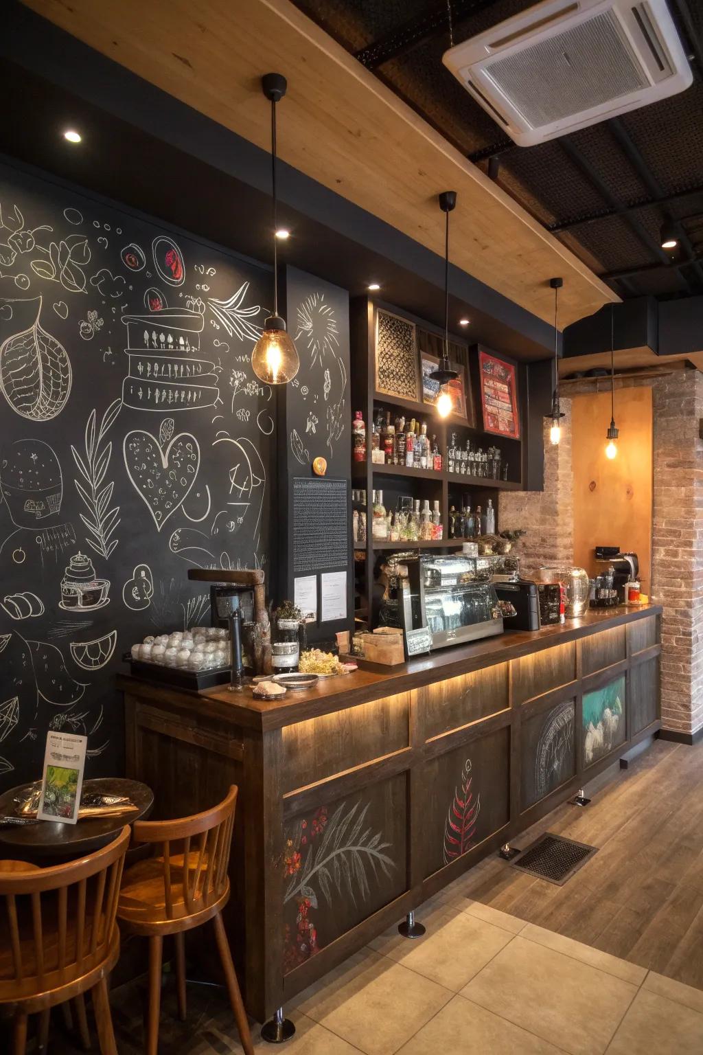 Slate wall incorporating a personal element to the coffee station