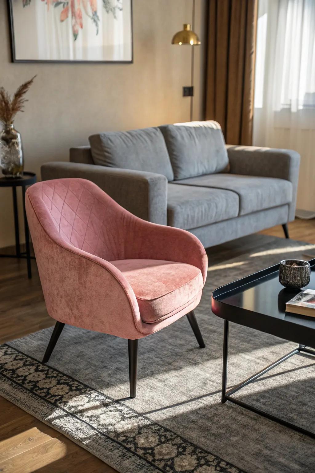 Velvet impressions deliver a luxurious vibe to the living space.