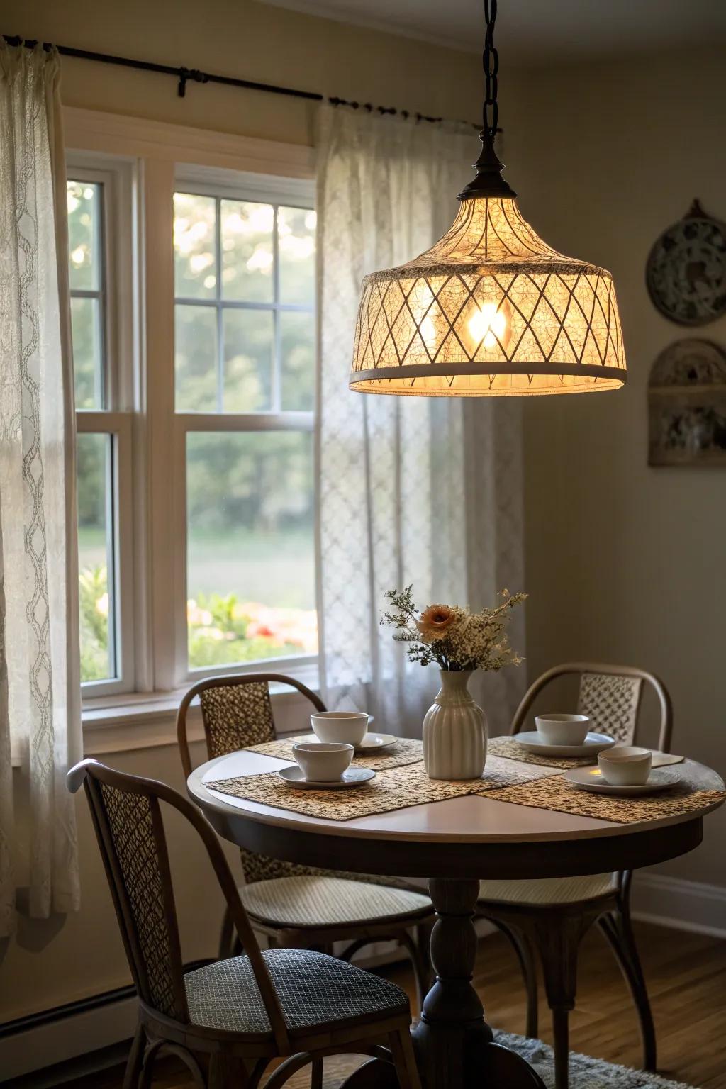 A pendant light adds warmth and charm to your breakfast nook.
