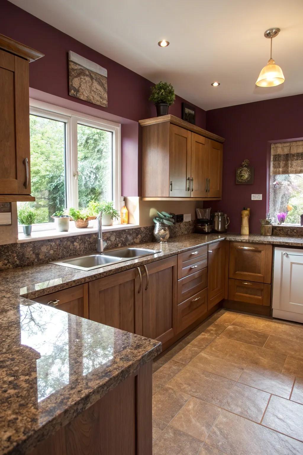 Violet walls craft a daring contrast, elevating the room's elegance.