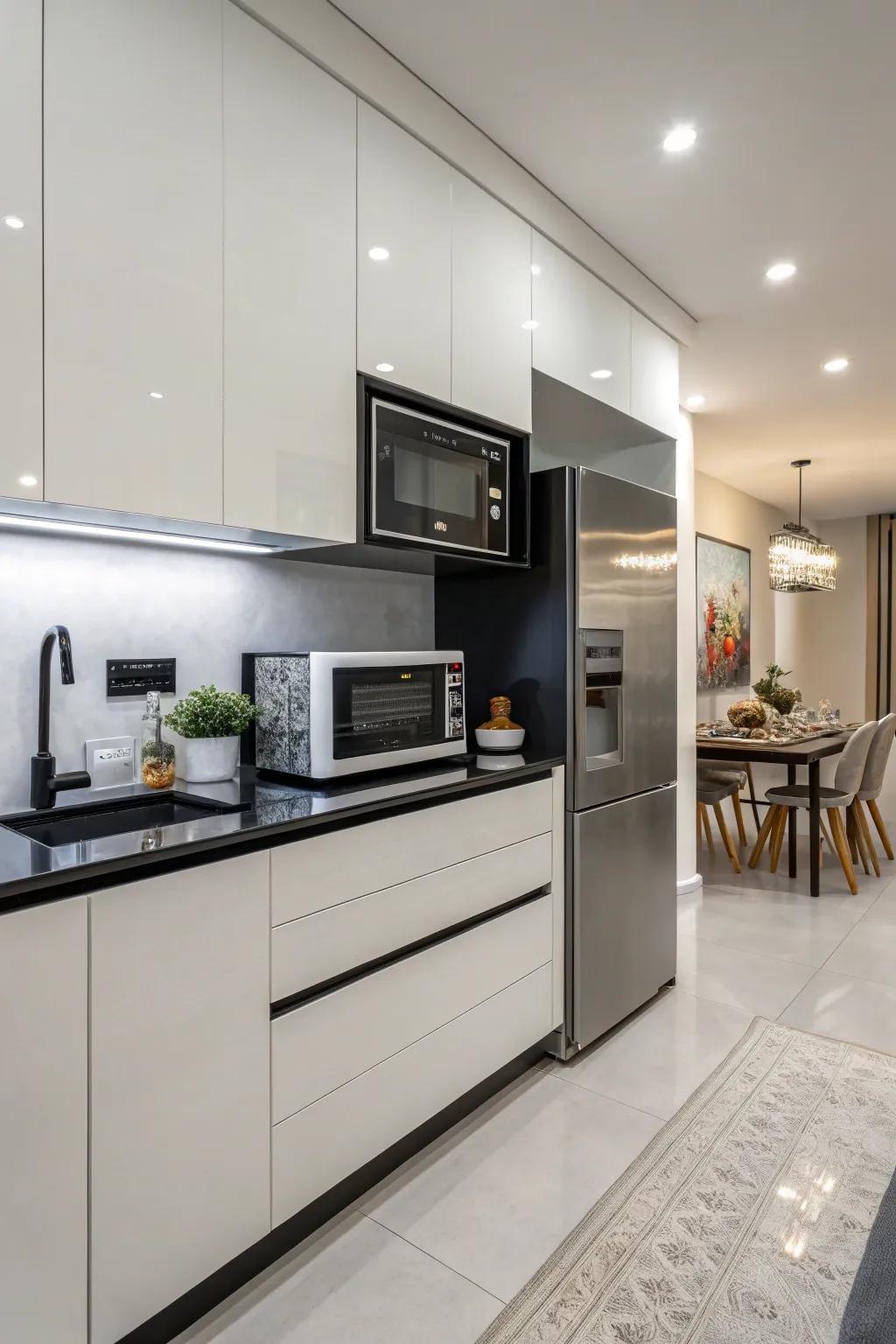 A cooker cleverly set beneath the kitchen worktop.