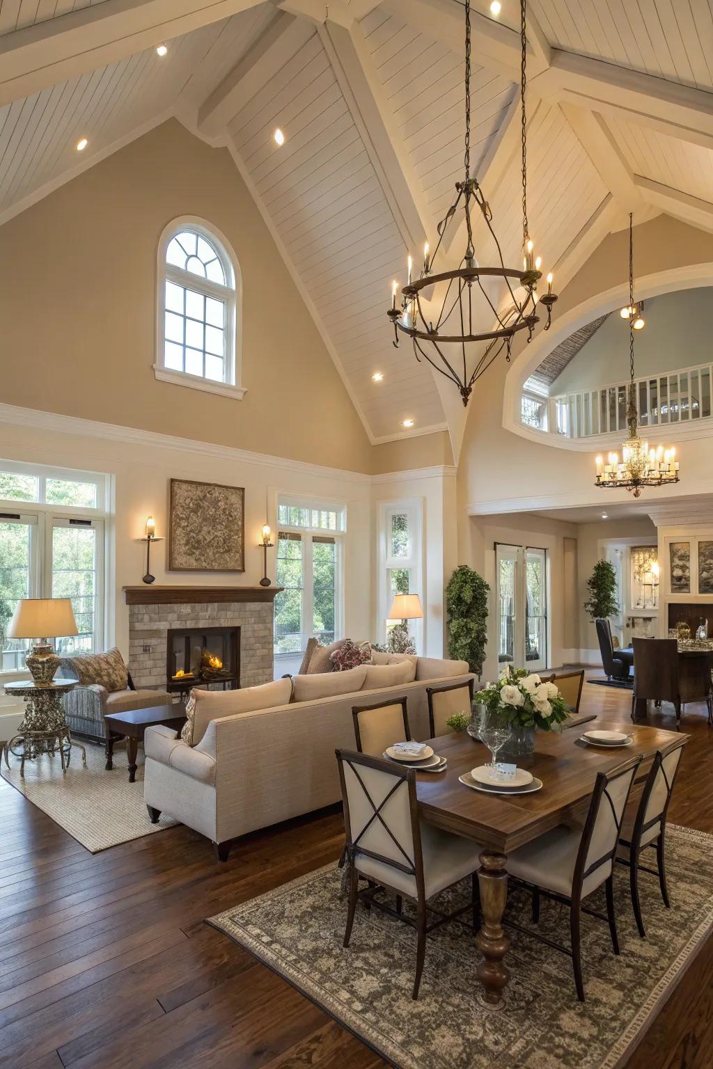 Expansive layouts improve the roominess of a cathedral ceiling.