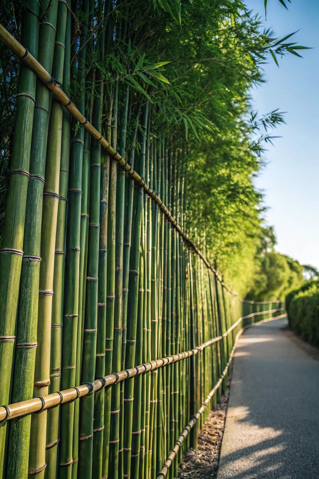 Craft your own sanctuary with a striking bamboo fence – nature’s bold statement in green.