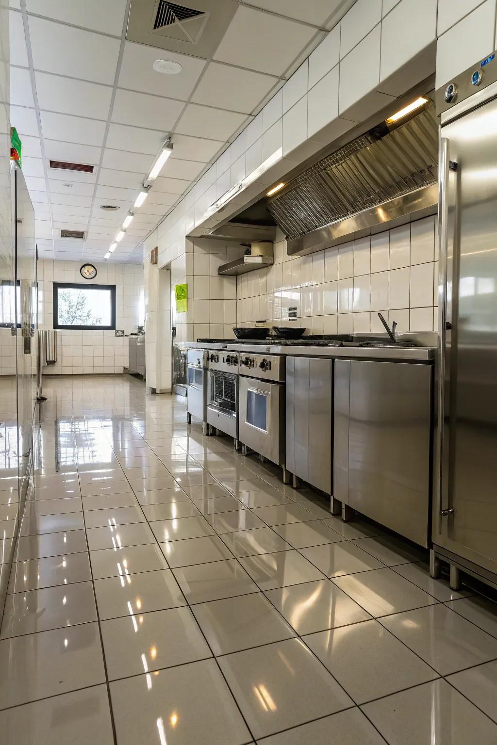 Reflective surfaces adding depth and light to a closed kitchen.