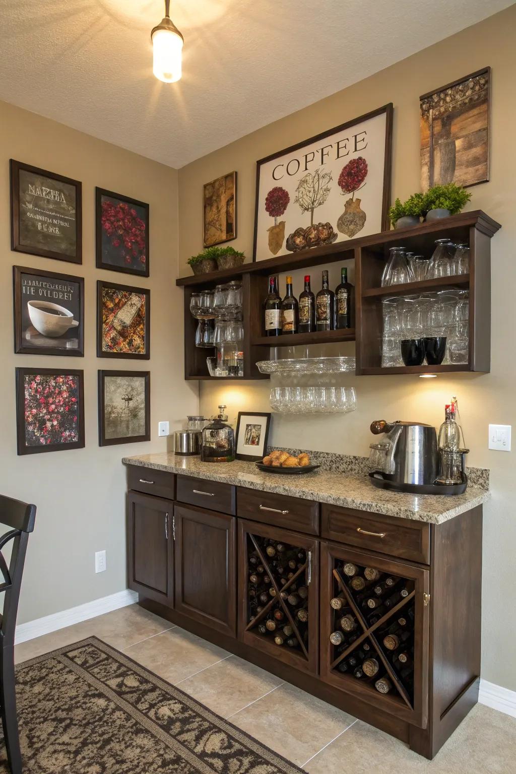 Themed decor adds personality to your coffee and wine bar.