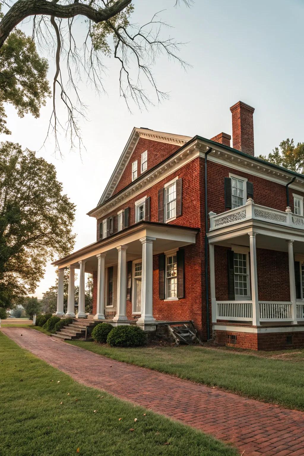 Colonial house with a red brick facade.