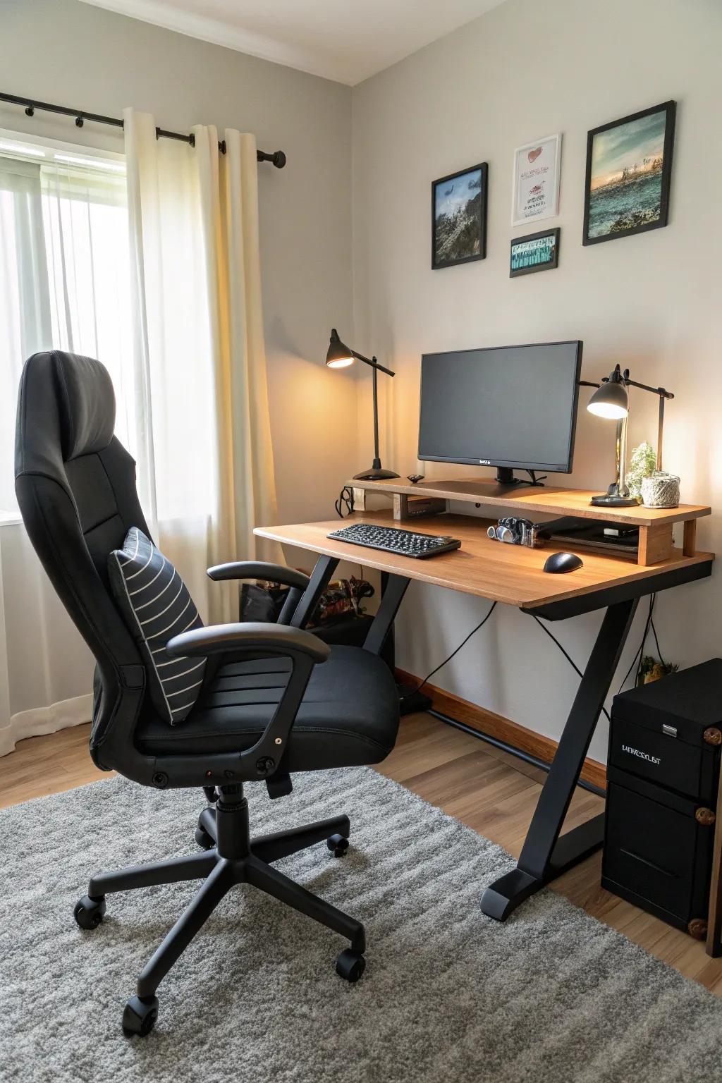 A workspace designed for comfort and health with ergonomic furniture.