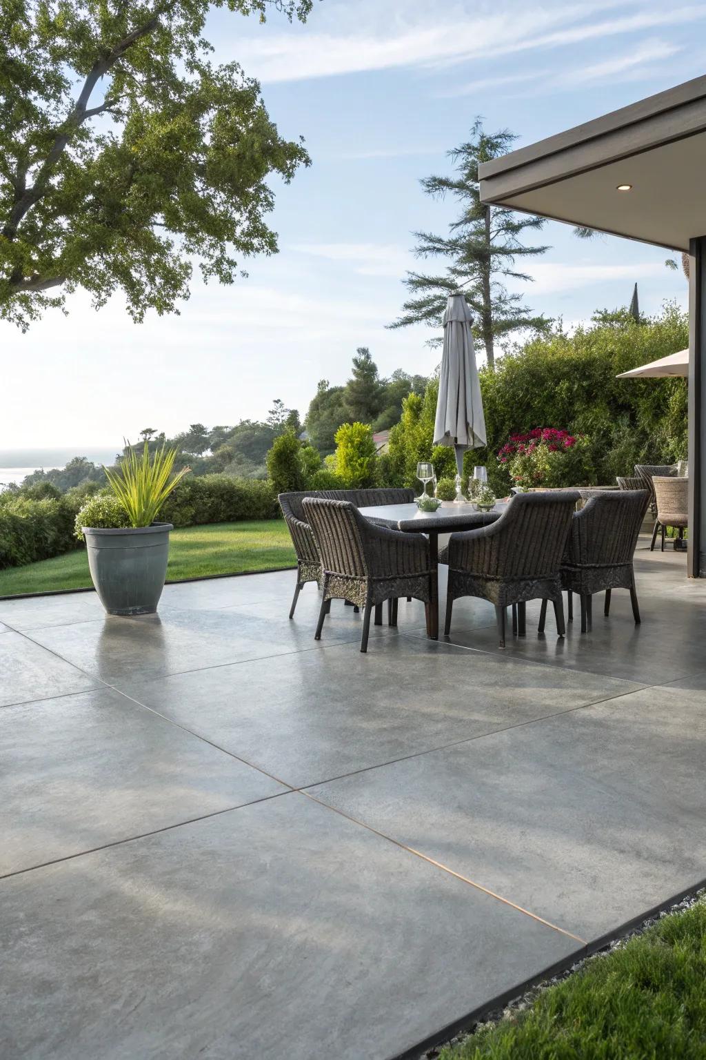 Polished concrete adds a sophisticated shine to your outdoor space.
