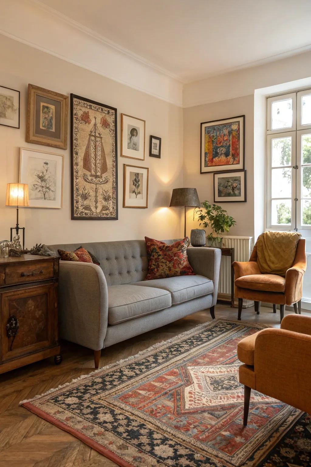 Eclectic decor adds a unique flair to your living room.