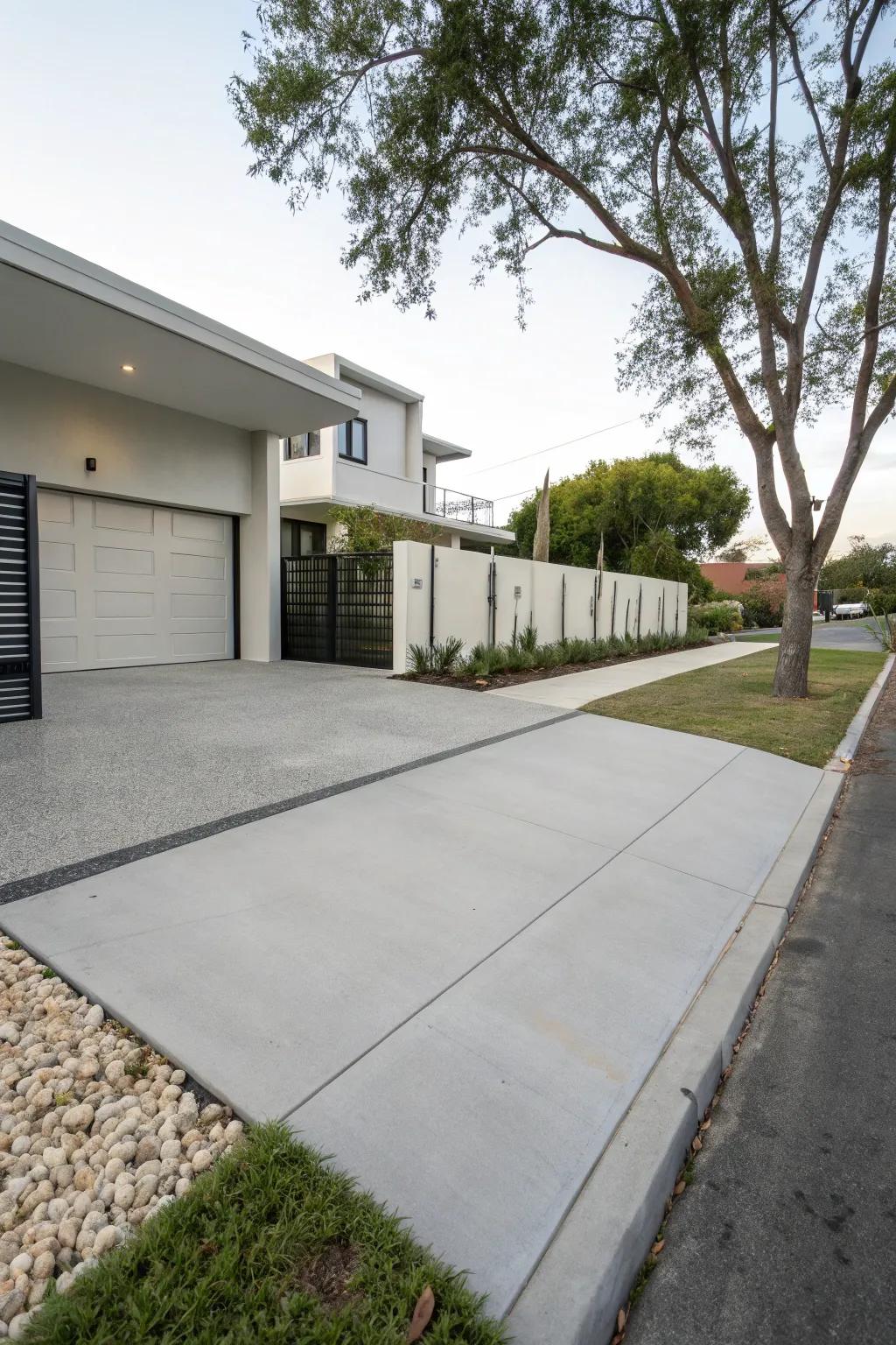A minimalist driveway design with clean, modern lines.