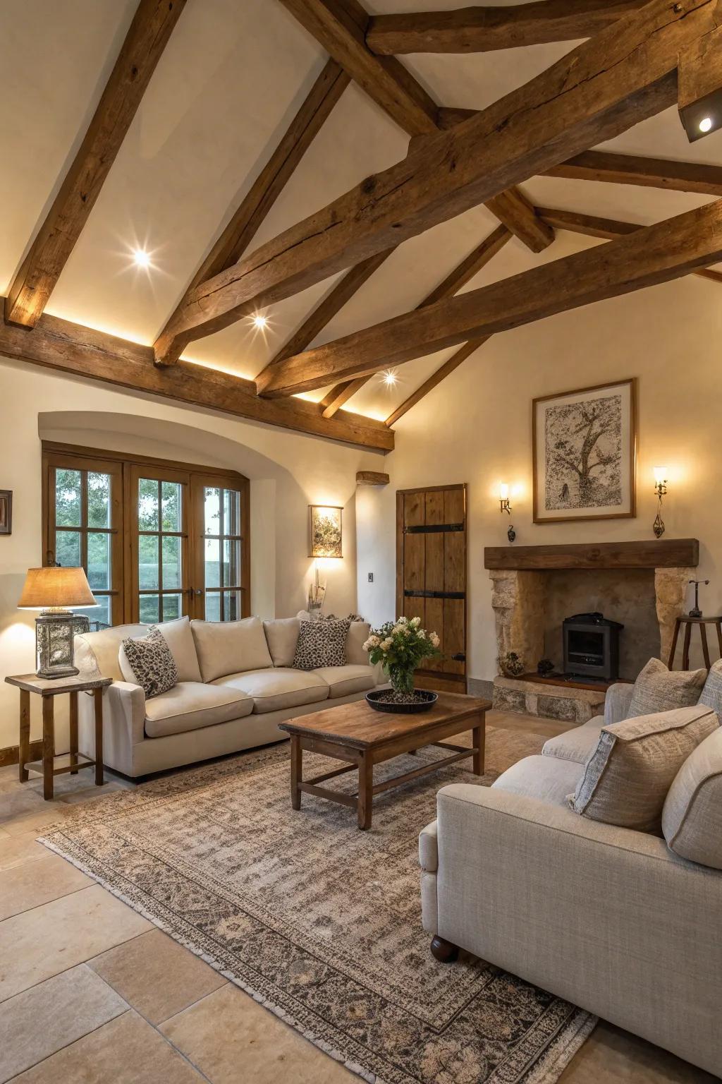 Wooden beams that echo tales of craftsmanship and history.