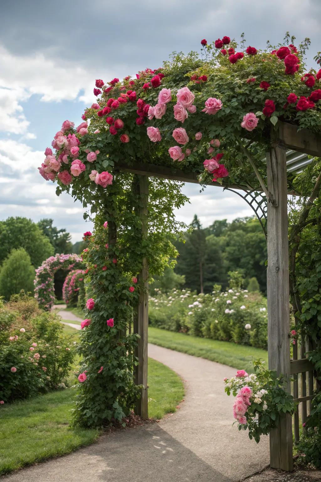 A captivating archway draped with climbing roses.