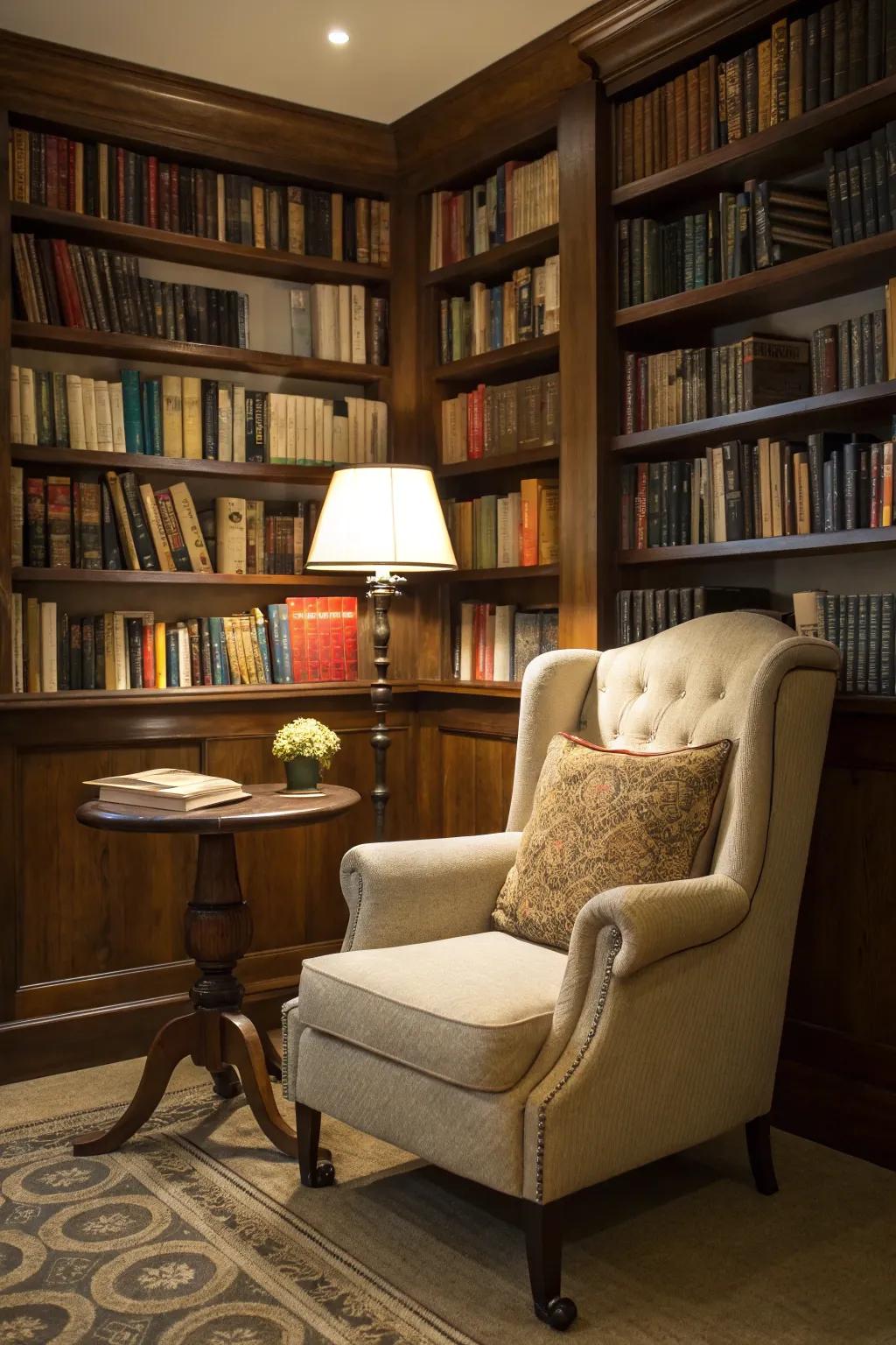 Bookshelves offer both aesthetic appeal and practical storage, enhancing any cozy reading corner.