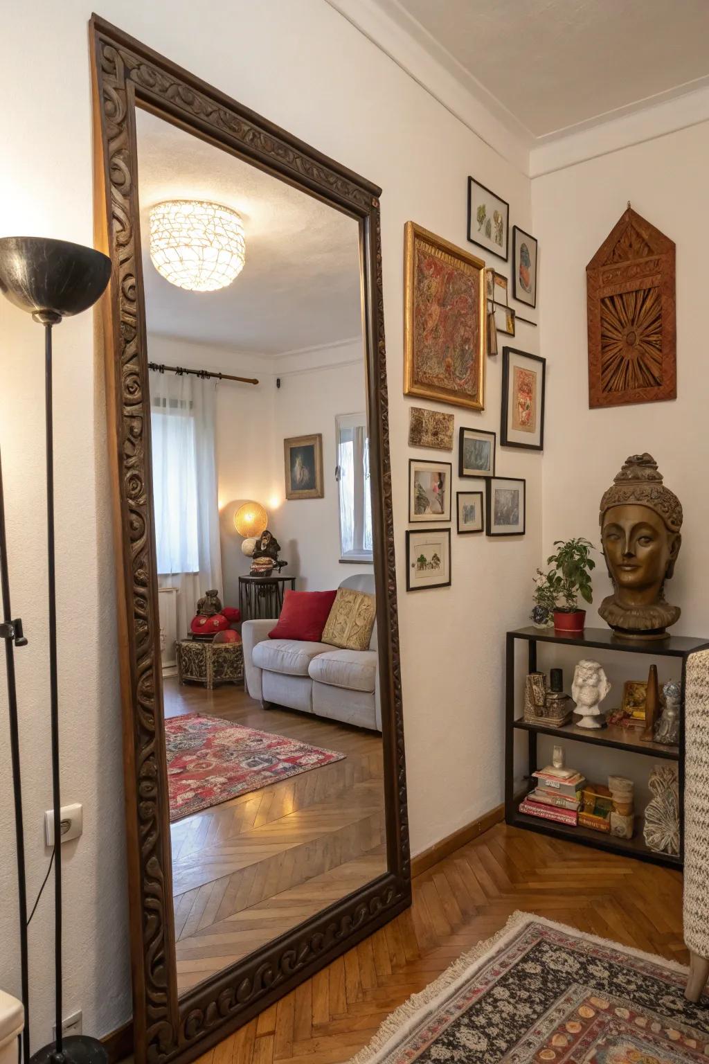 Mirrors and artistic elements can visually expand a room, offering depth and intrigue.