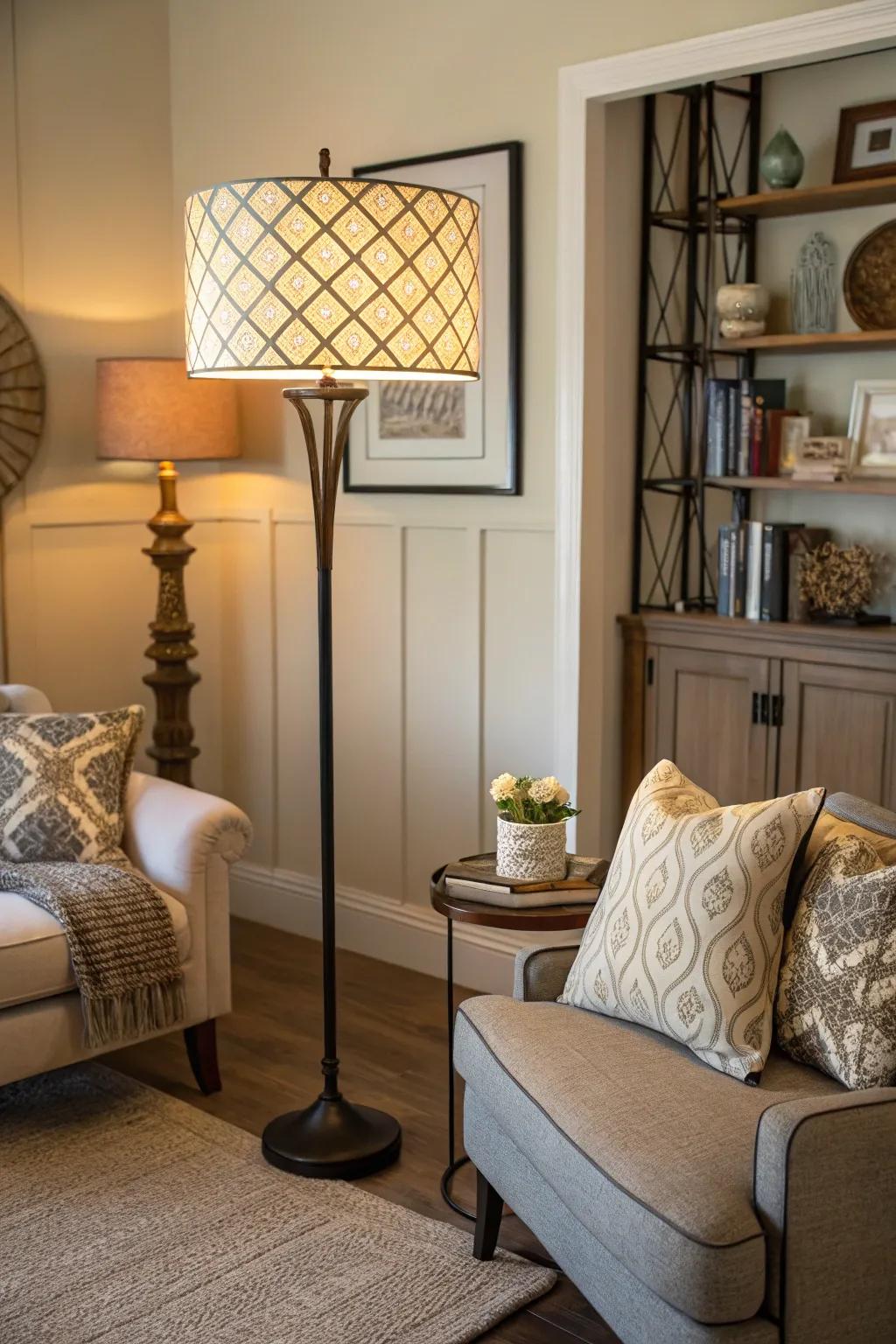 Amplify your nook by positioning a freestanding lamp.