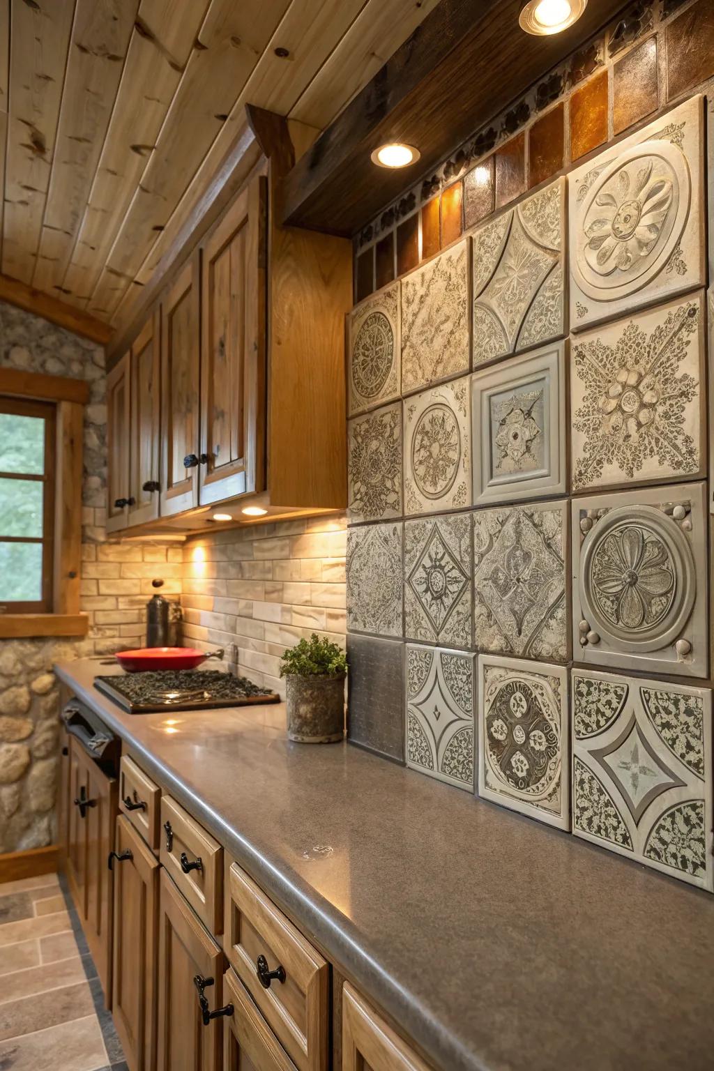 Reclaimed metal panels add a vintage allure to any kitchen.