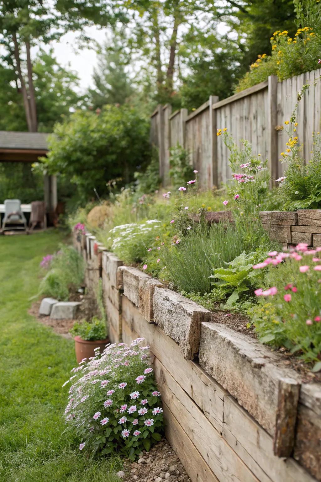 Timber retaining walls bring a rustic touch to your garden.