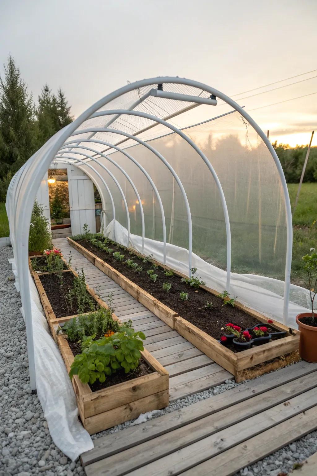 Create a serene sanctuary for your plants with this stunning DIY hoop house, where minimalist design meets natural elegance.