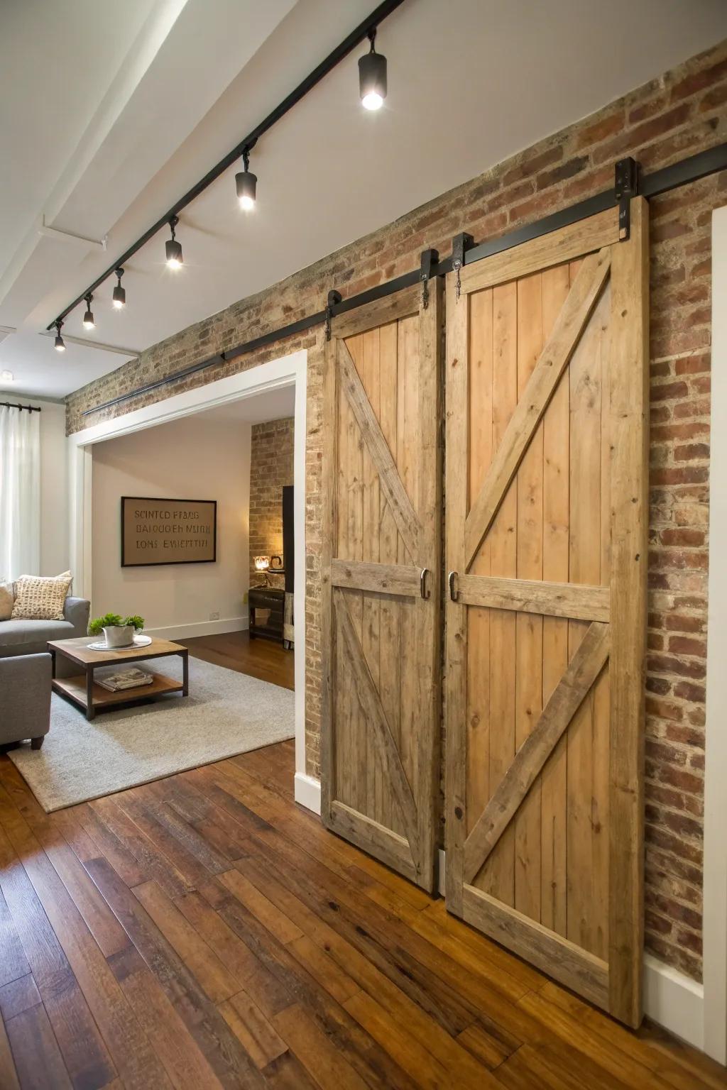 Rustic barn doors provide a cozy and space-efficient solution for studio apartments.