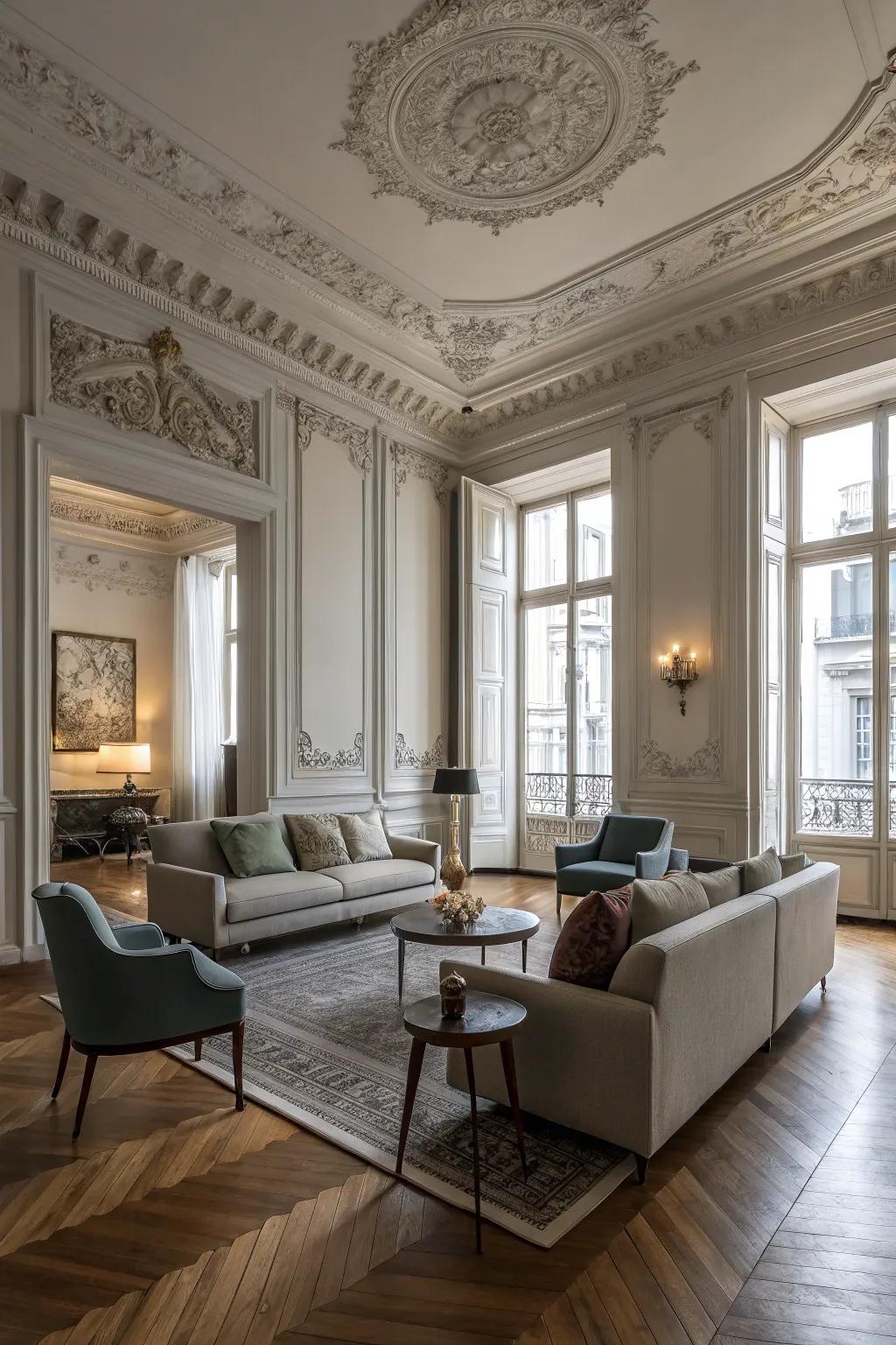 The mix of contemporary and classic aspects heightens the room's depth and character.