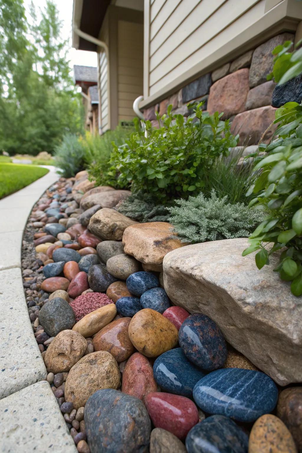 Elevate your garden with a striking rock bed that seamlessly blends functionality with natural beauty.