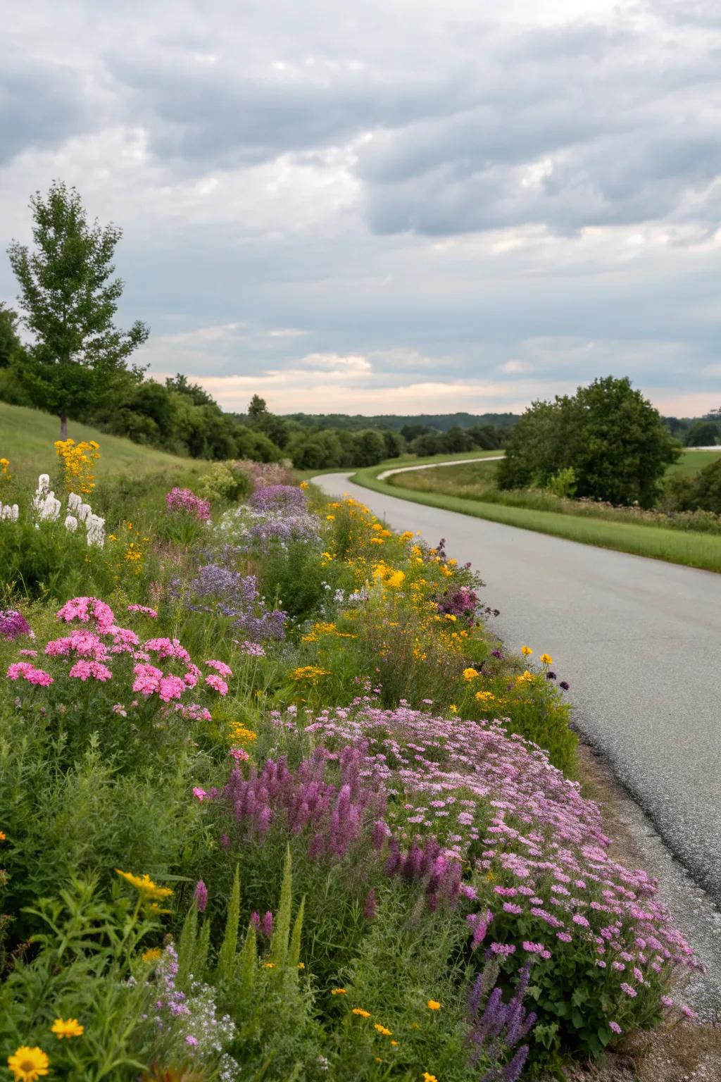 A meadow retreat adds a natural appeal to the driveway.
