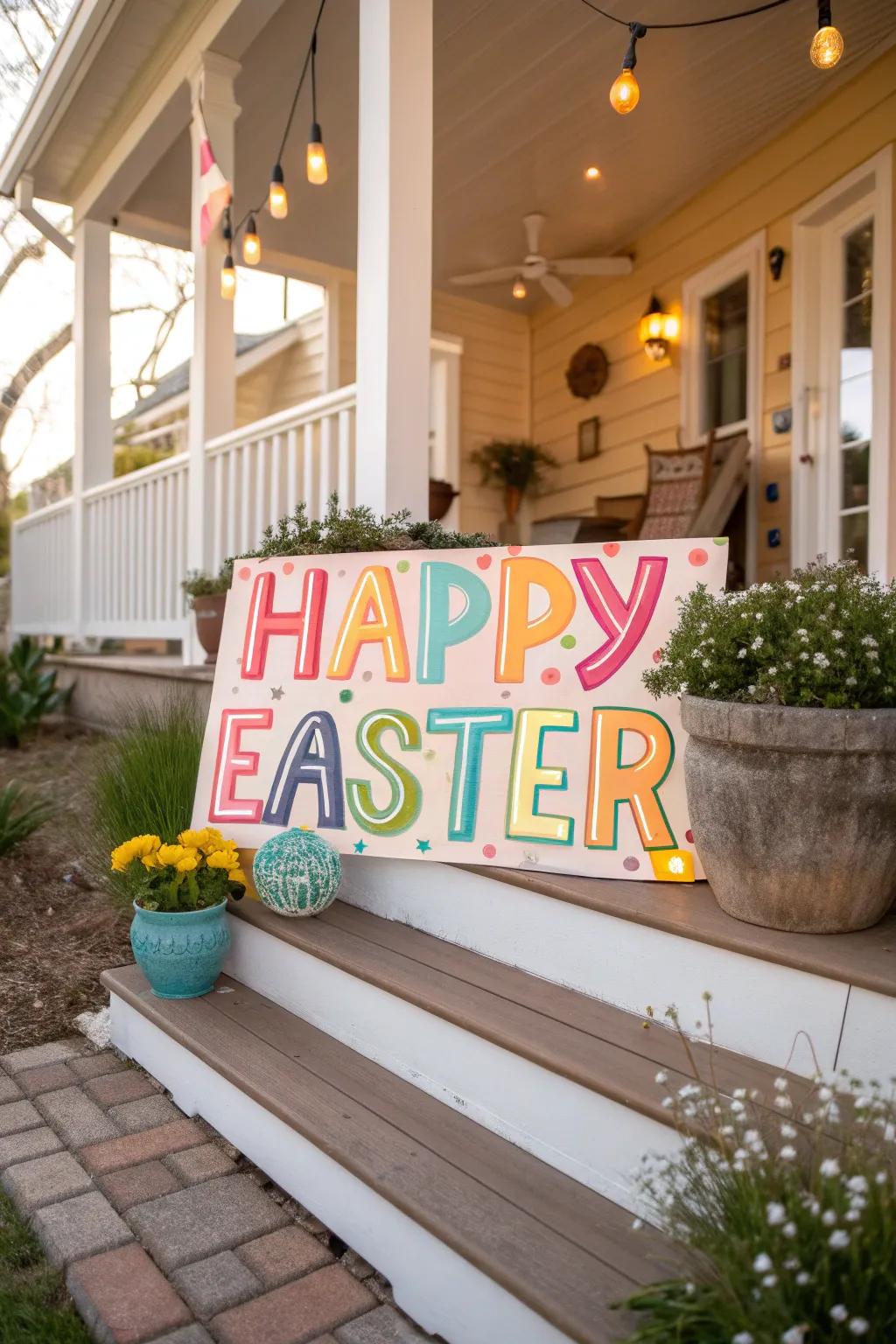 A welcome sign serves as a simple, yet effective Easter embellishment, spreading joy.