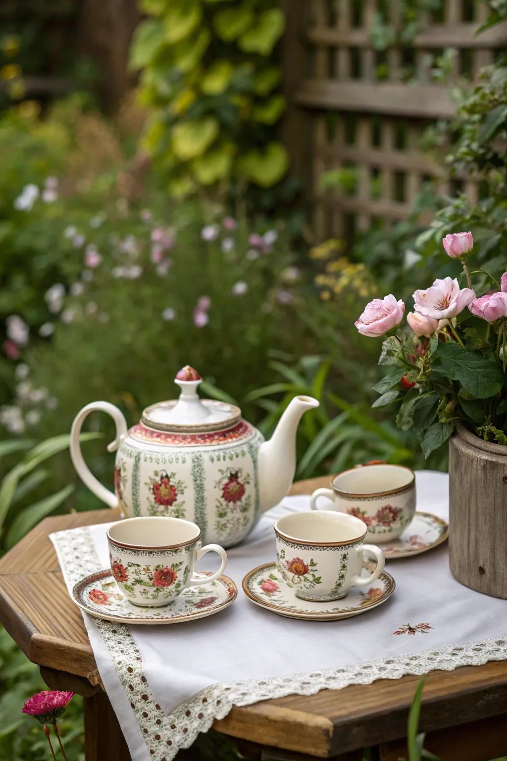 A charming tea set is primed for a leisurely afternoon meet-up.