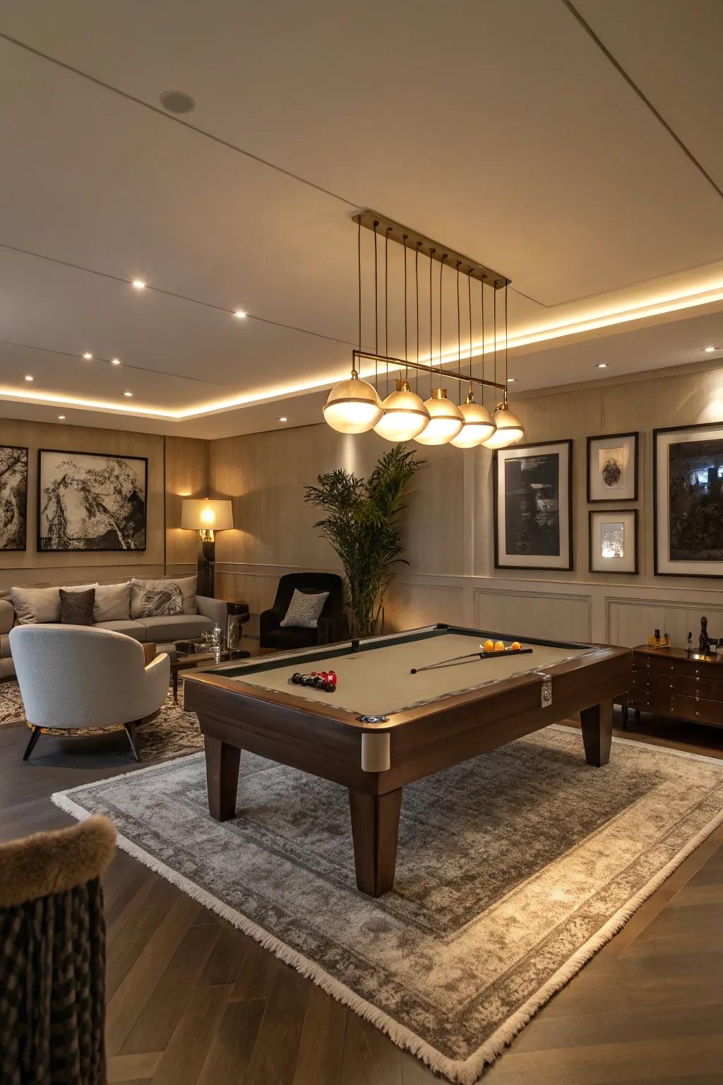 Gather friends for friendly matches around a sophisticated billiard table.
