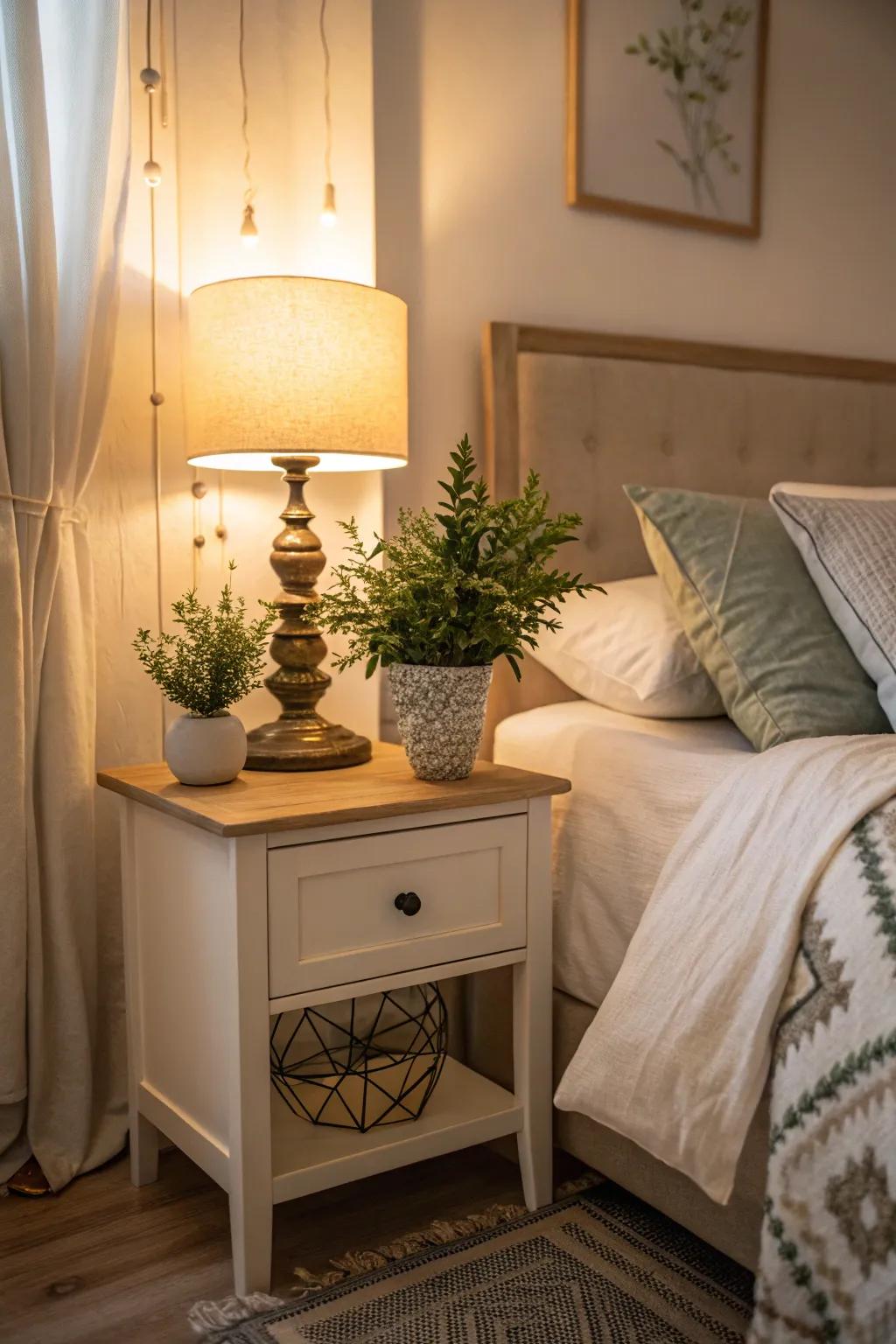 Faux plants can enhance the tranquility of your bedroom.