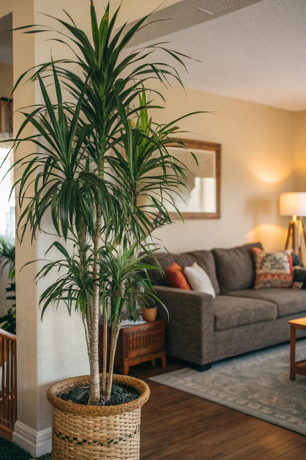 Transform unused corners with tall fake plants.
