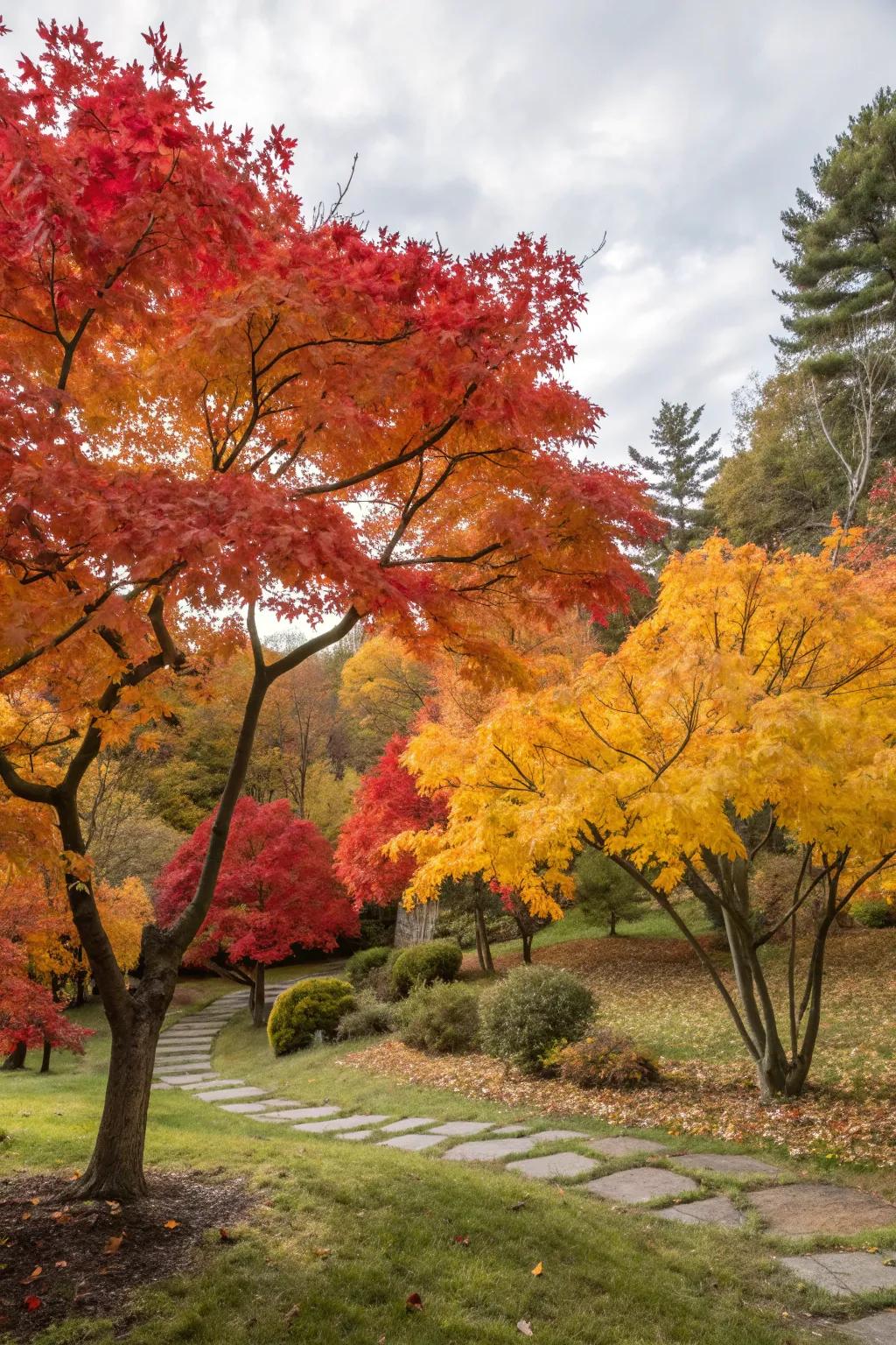 Leafy backdrops offer a dramatic autumn effect.