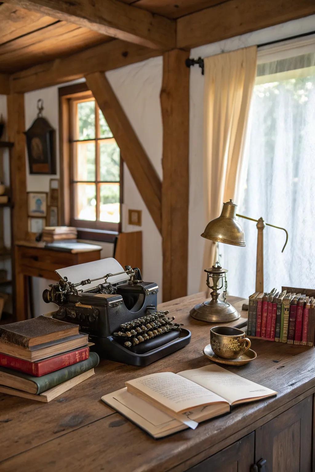 Vintage elements enrich your workspace with personality.