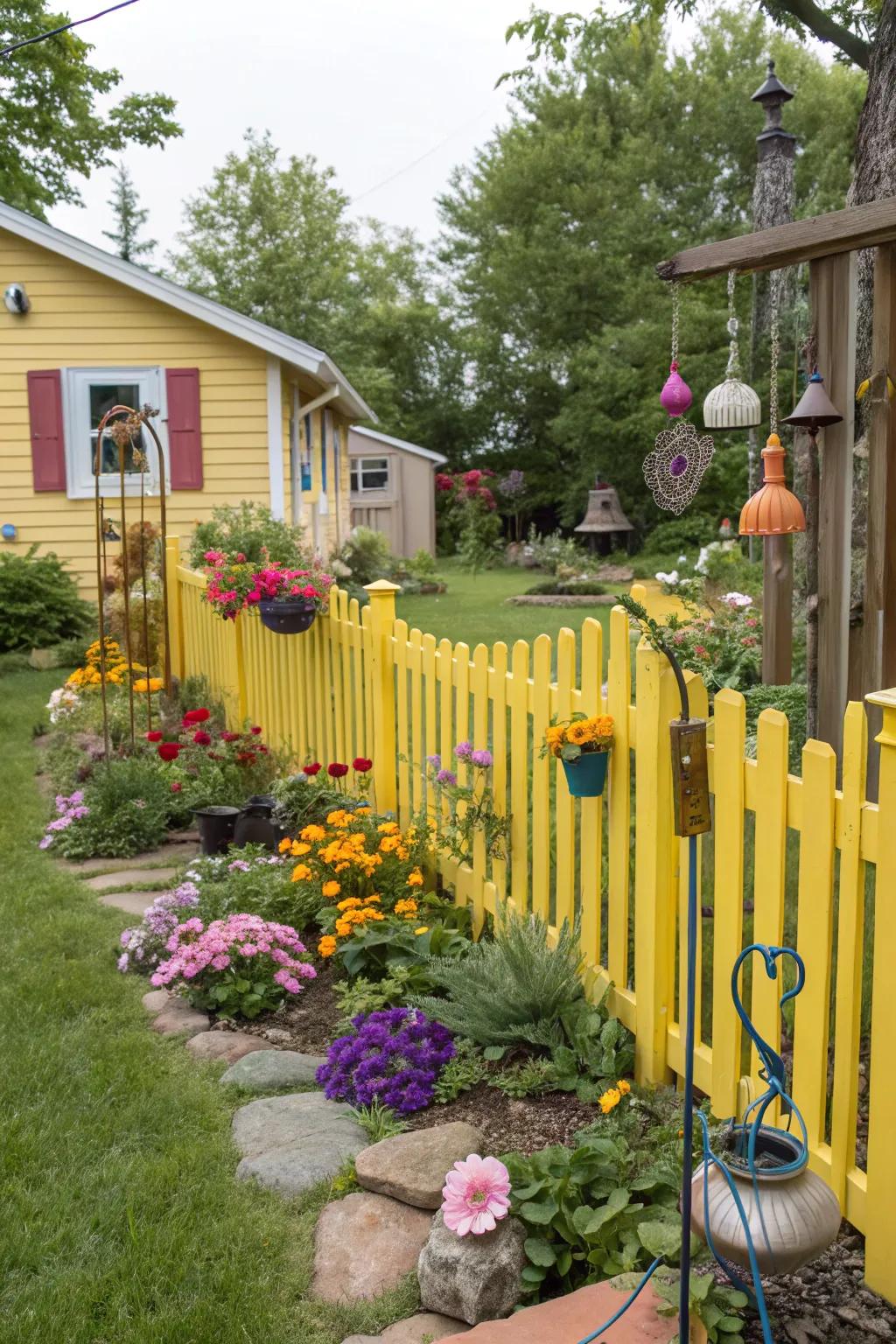 Yellow fences add a cheerful and uplifting touch to any garden.