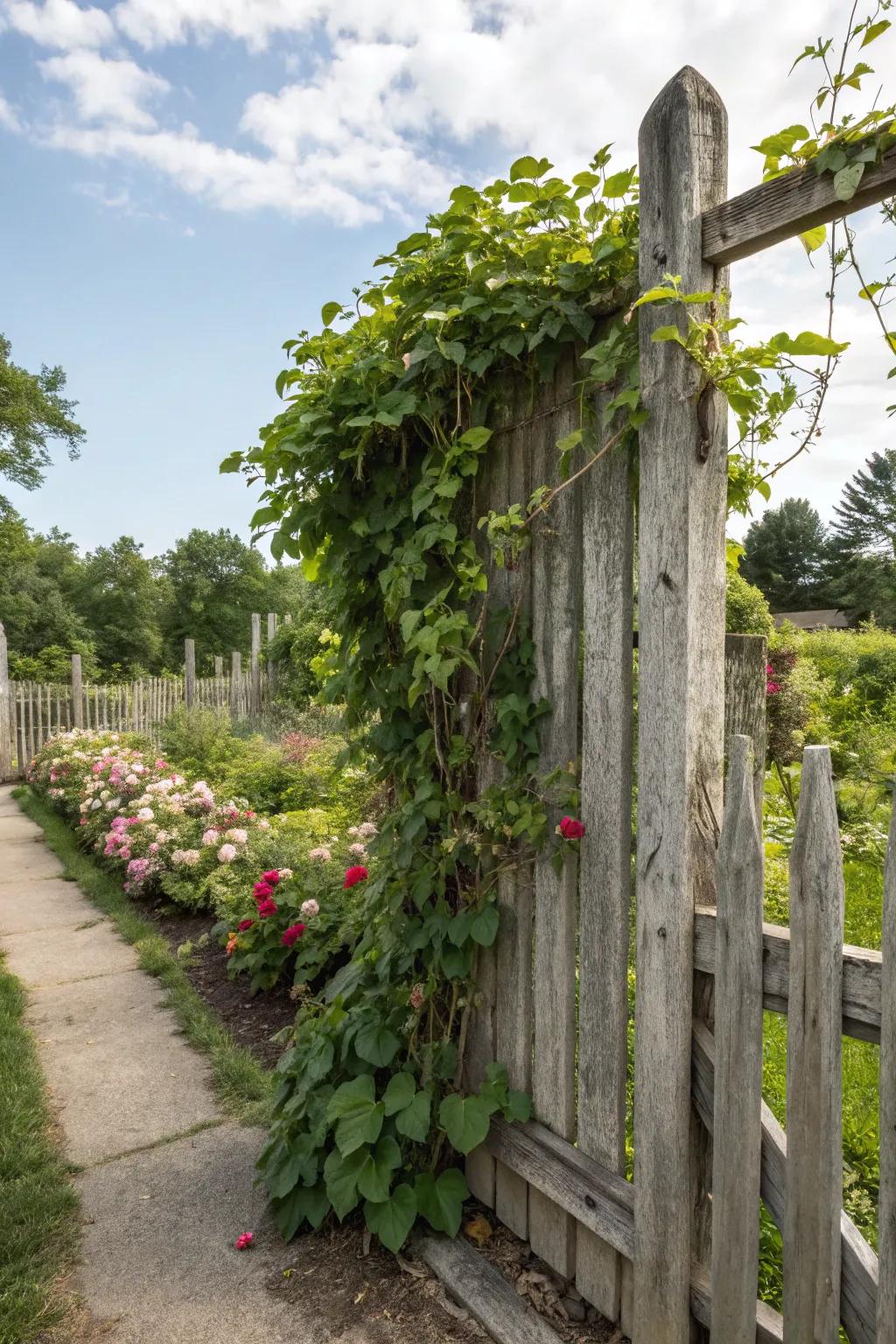 Transform your fence into a verdant haven with spiraling flora.
