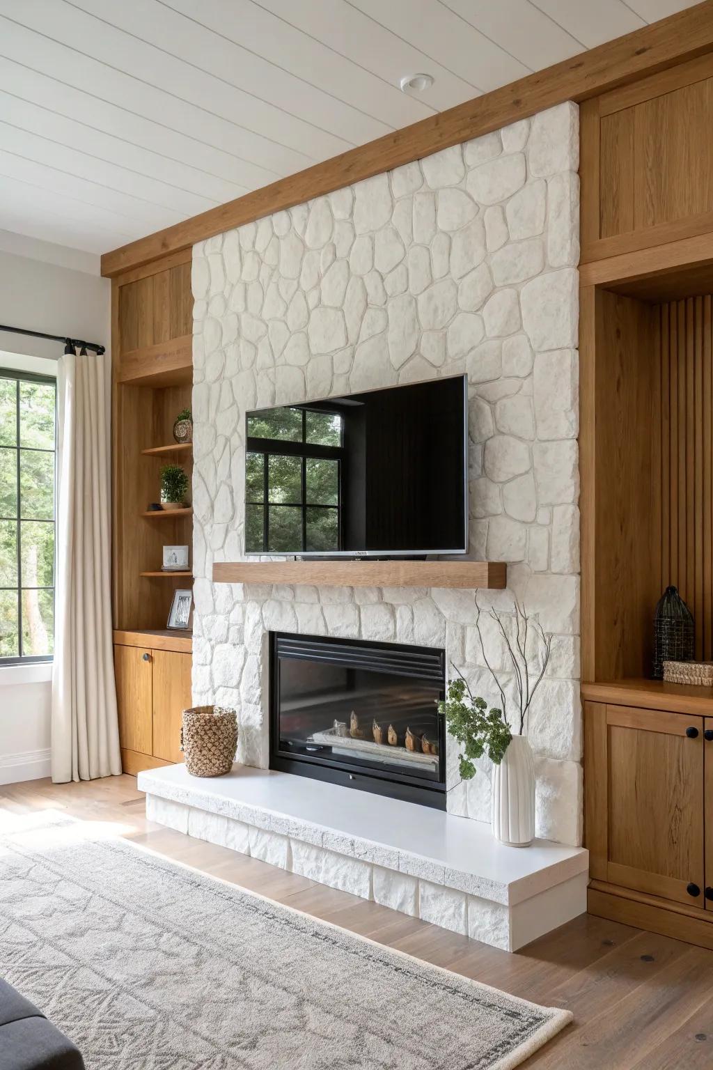 Experiment with textures to conjure a visually captivating fireplace TV wall. #TexturePlay #DesignInspiration 🔥