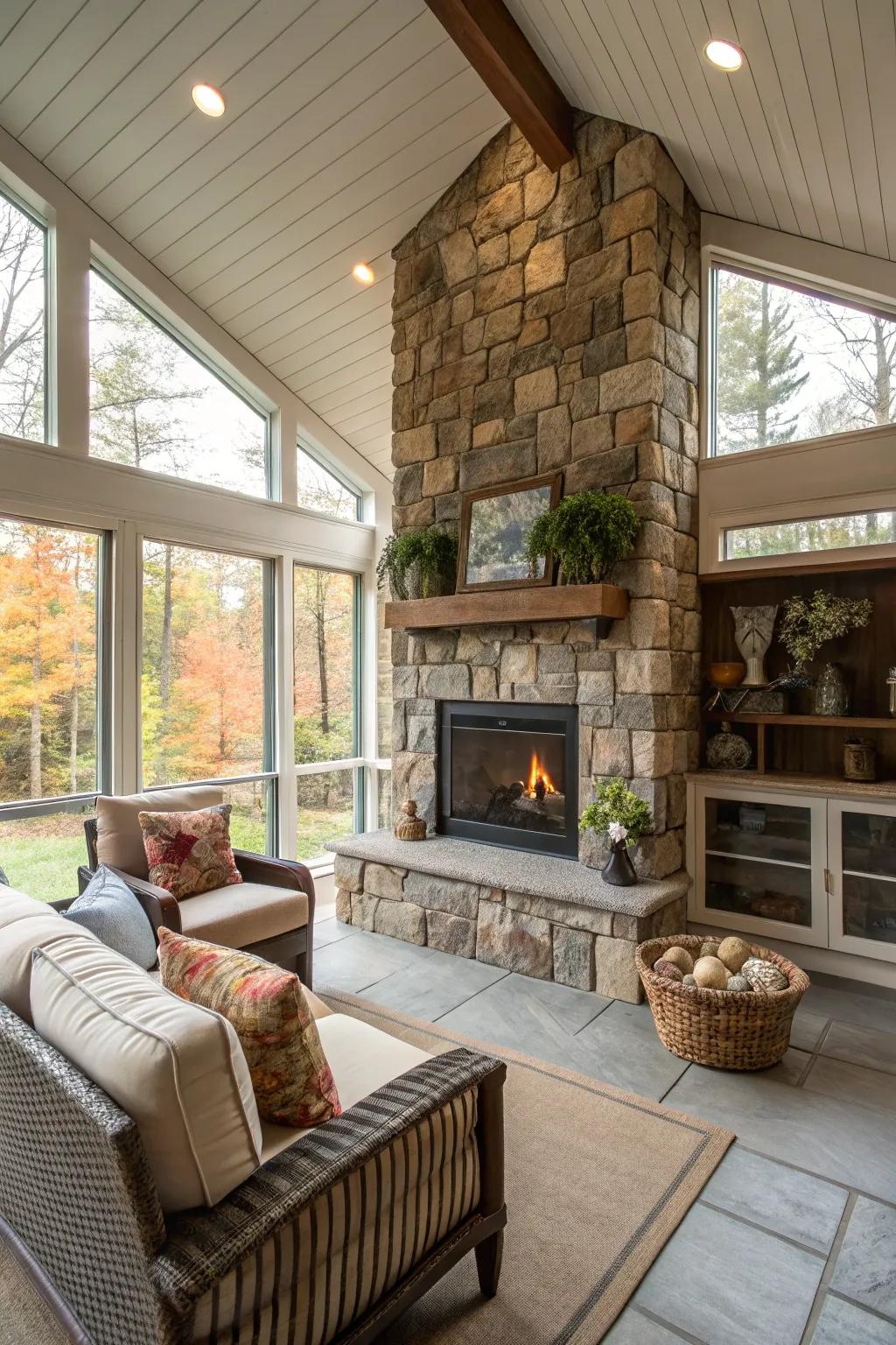 A fireplace providing warmth and serving as a cozy centerpiece.