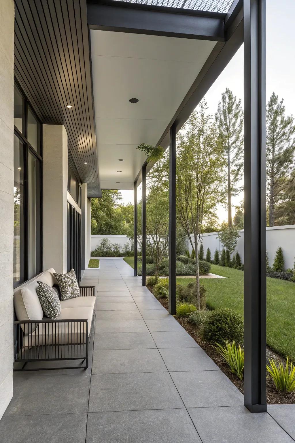 Metal columns add a polished, modern feel to your front porch.