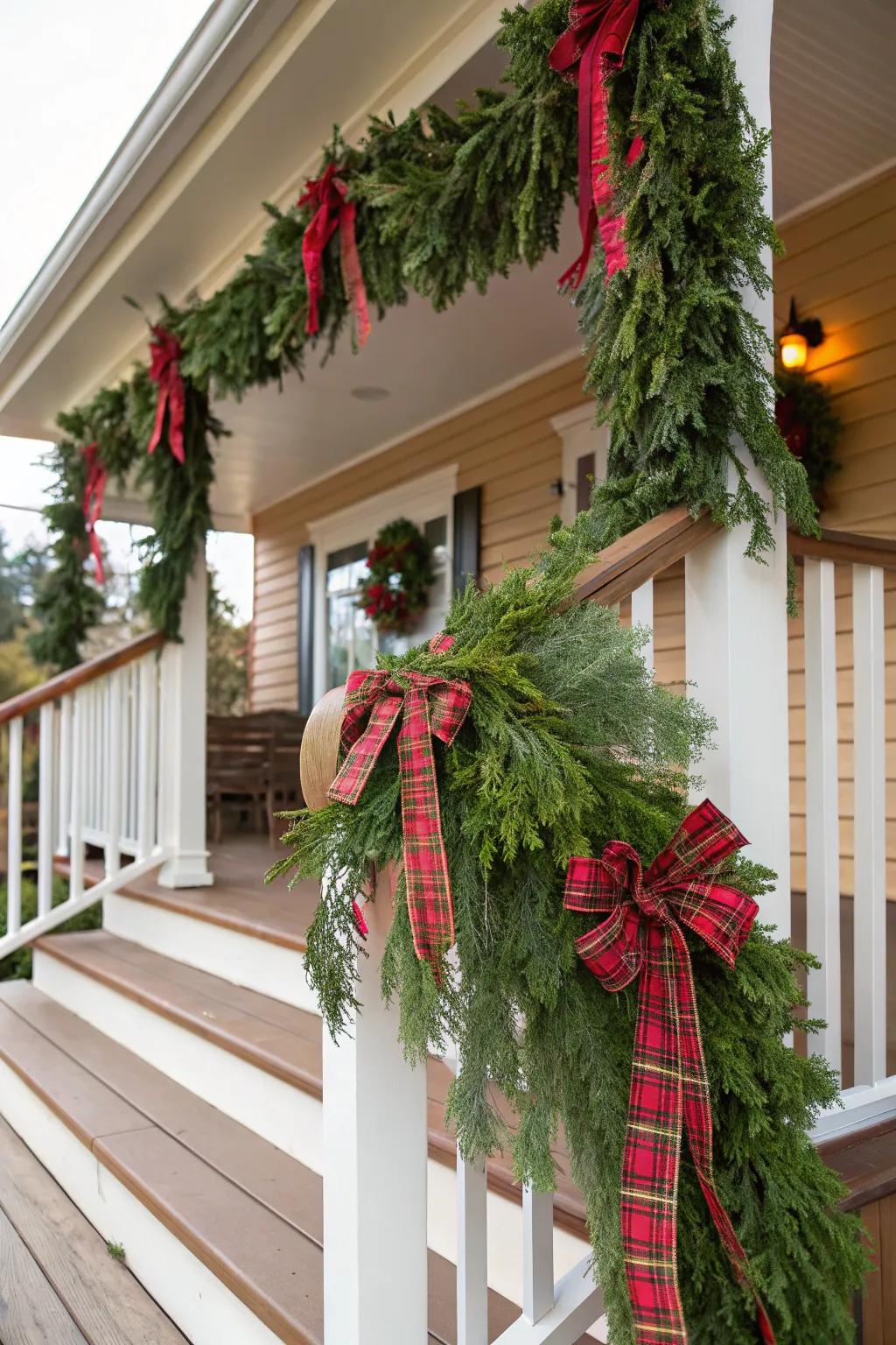 Plaid ribbons deliver a quintessential and inviting impression to your garland.