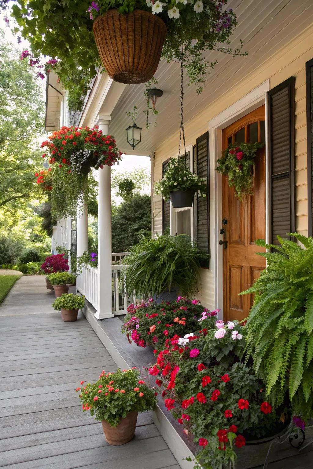 Lush greenery fashions a revitalizing porch environment.