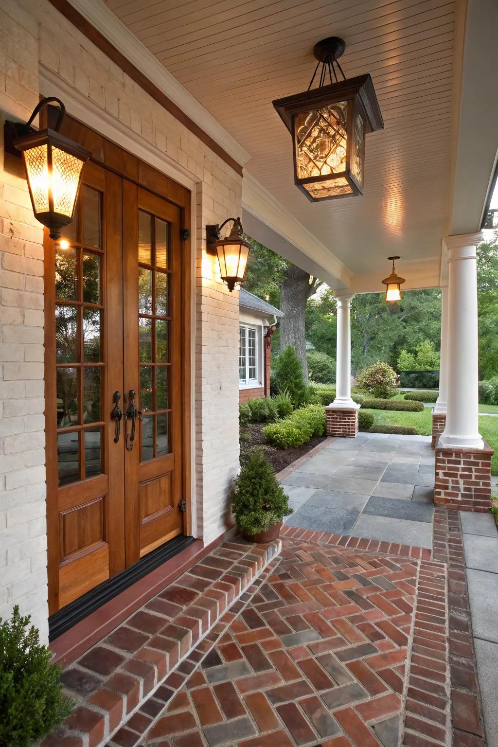 Blending materials like bricks and slabs crafts an attention-grabbing divergence.