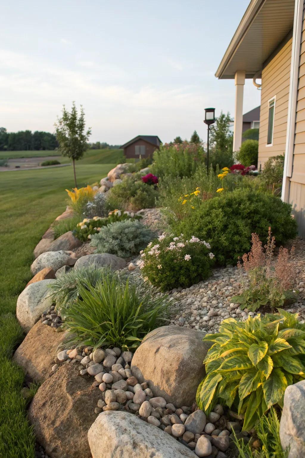 Rock accents make your berm pop with natural charm.