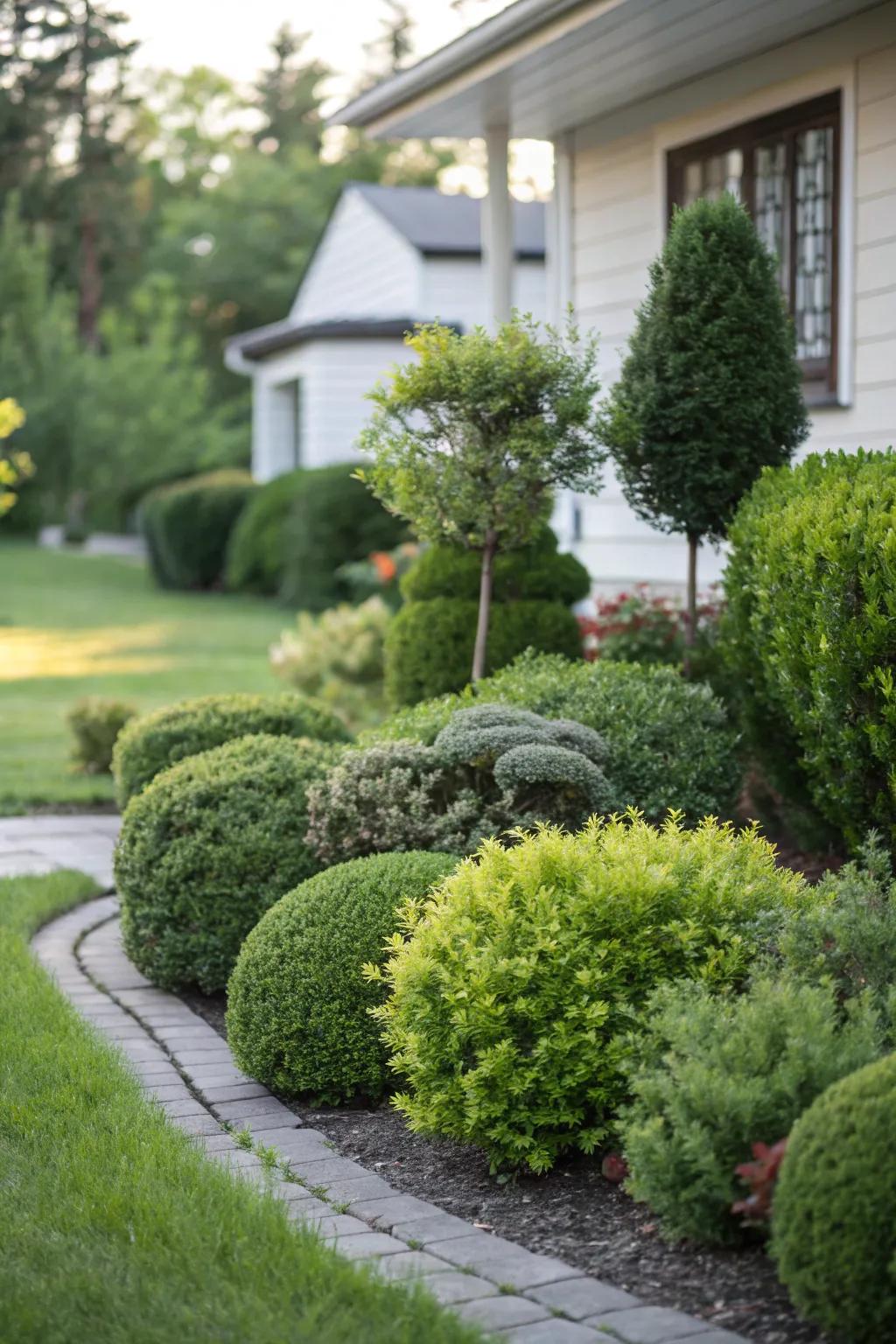 Stratified hedges add depth and visual interest to this front yard landscape.