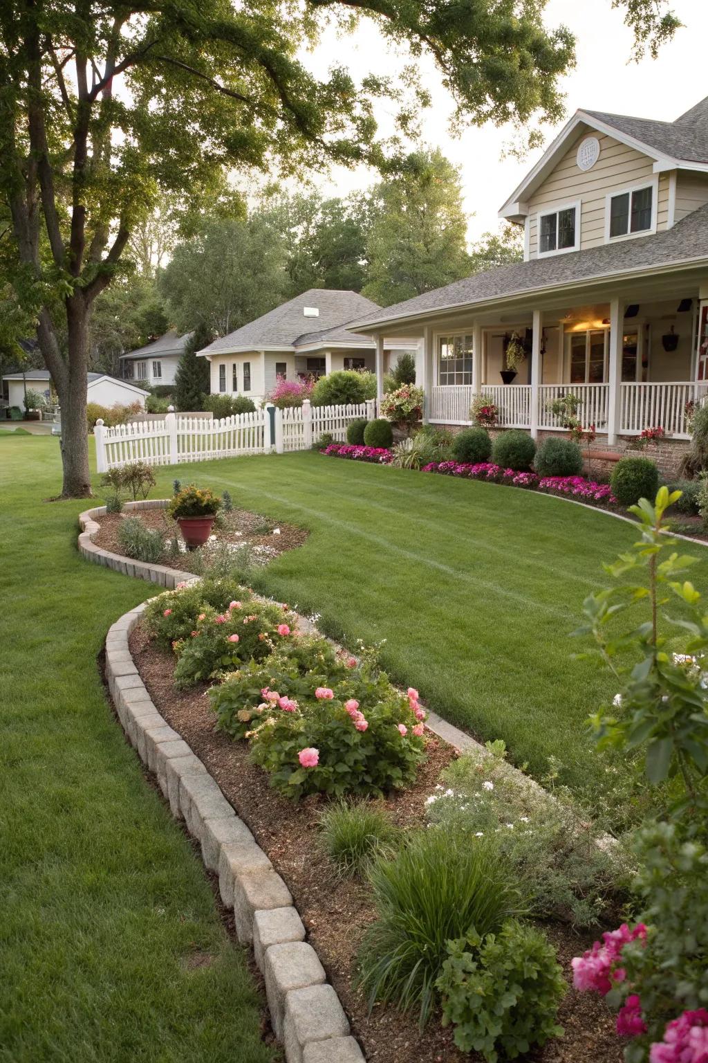 An expansive lawn space enhances the sense of openness in a ranch-style front yard