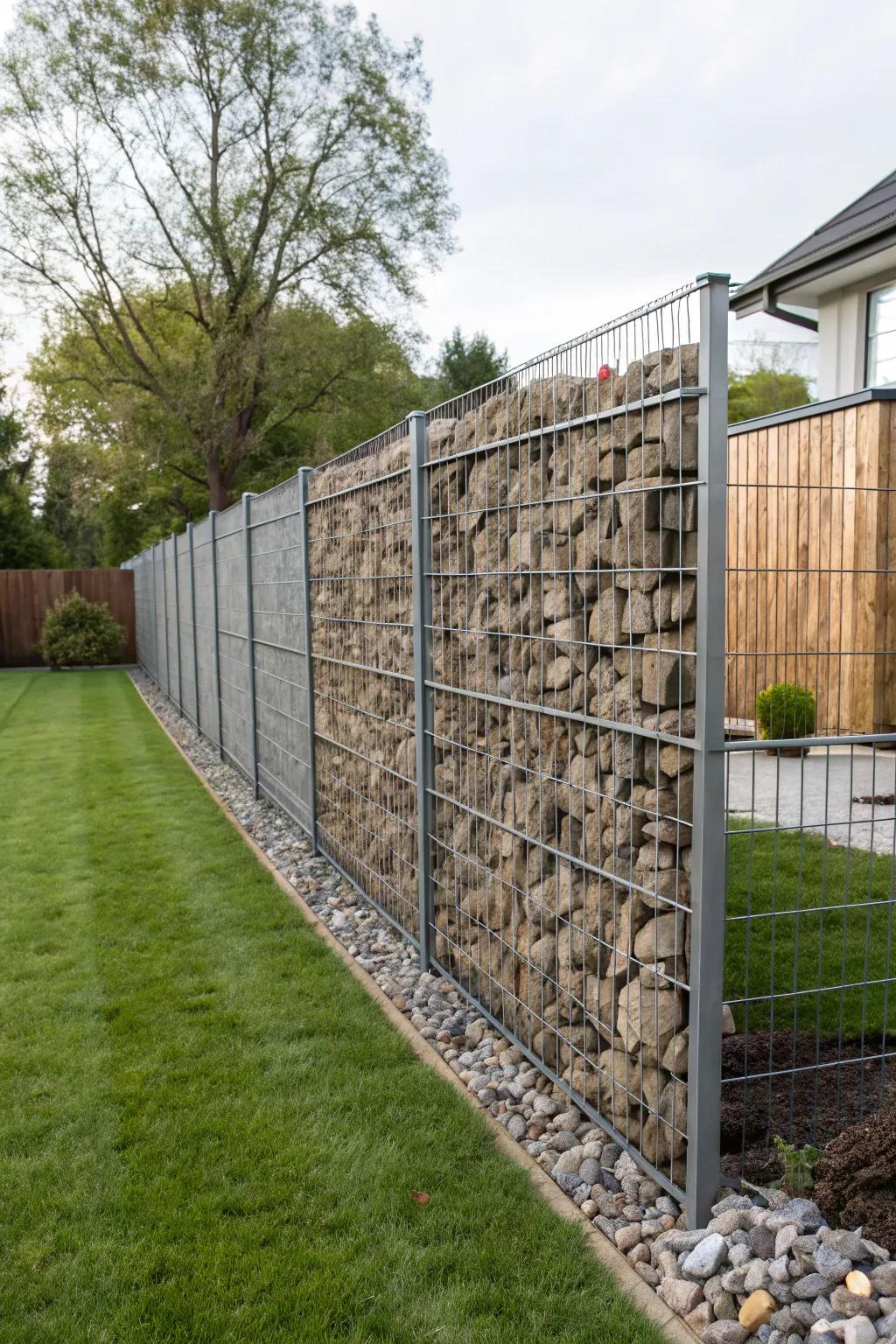 Enjoy privacy with a stylish gabion fence.